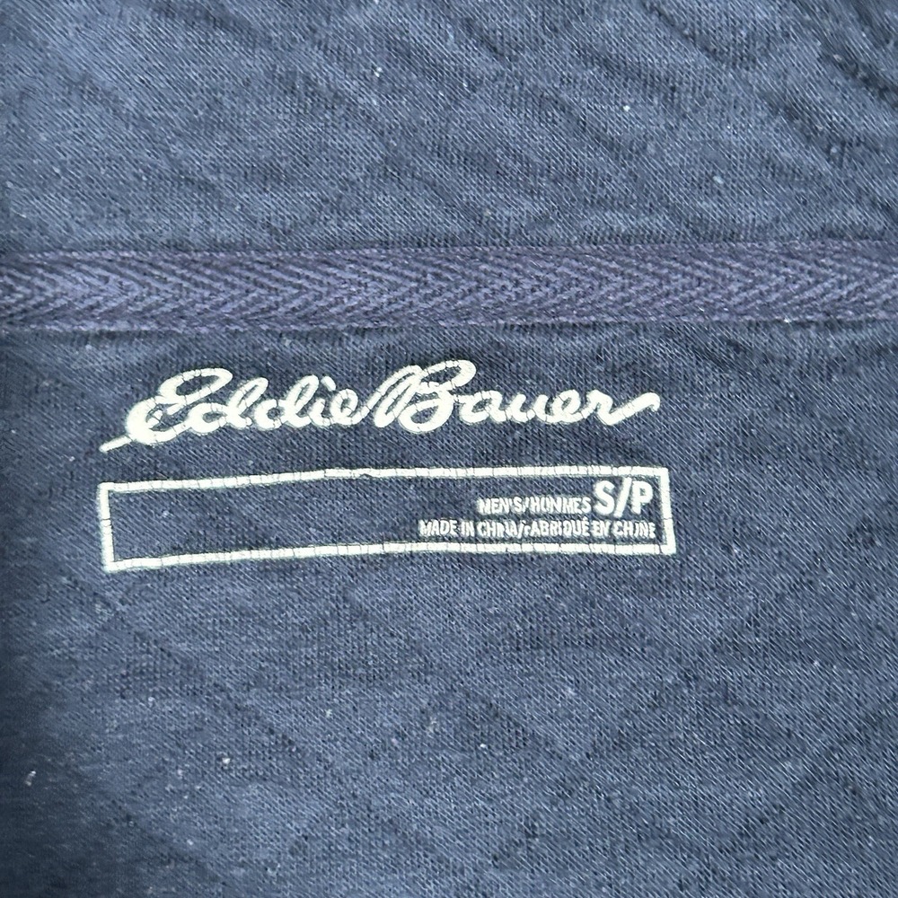 Eddie Bauer Henley Pullover Sweater Men's Size Small Navy Blue Quilted - Picture 2 of 14